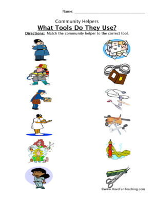 Community Helper Tools Matching Worksheet