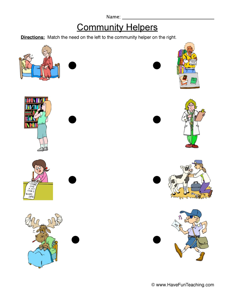 Resource Kindergarten Community Helper Worksheet Matching
