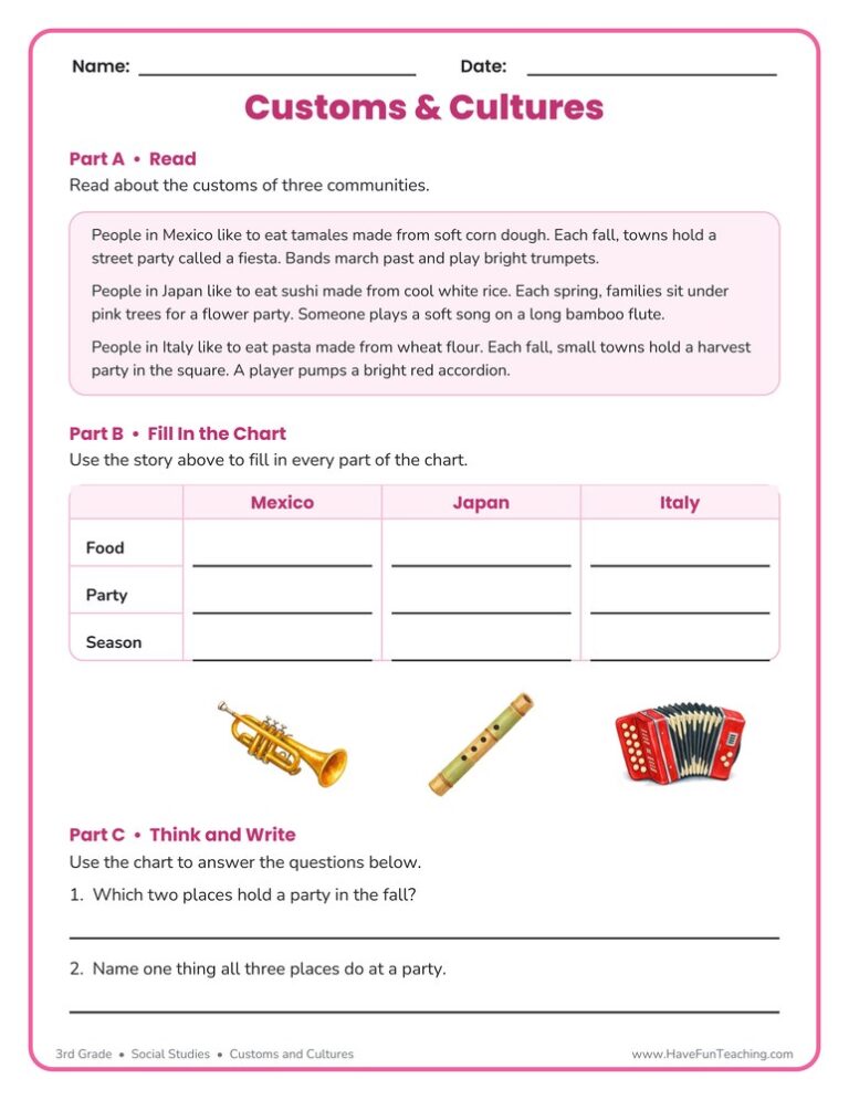 Customs and Cultures Comparison Worksheet