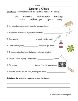 Doctor's Office Fill in the Blanks Worksheet