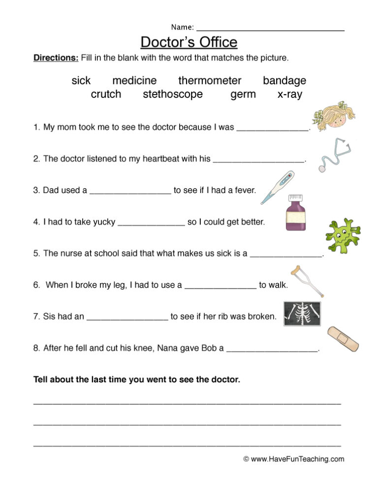 Doctor's Office Fill in the Blanks Worksheet