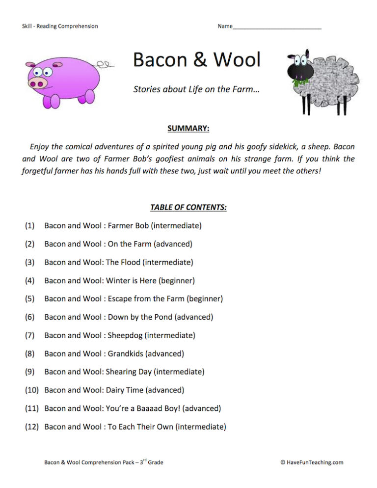 Bacon and Wool Reading Comprehension Test Collection