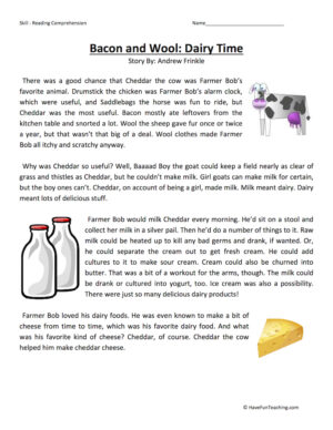 Bacon and Wool: Dairy Time - Reading Comprehension Worksheet