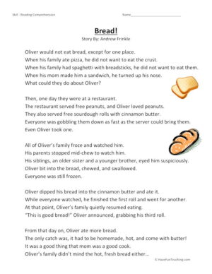 Bread! Reading Comprehension Worksheet