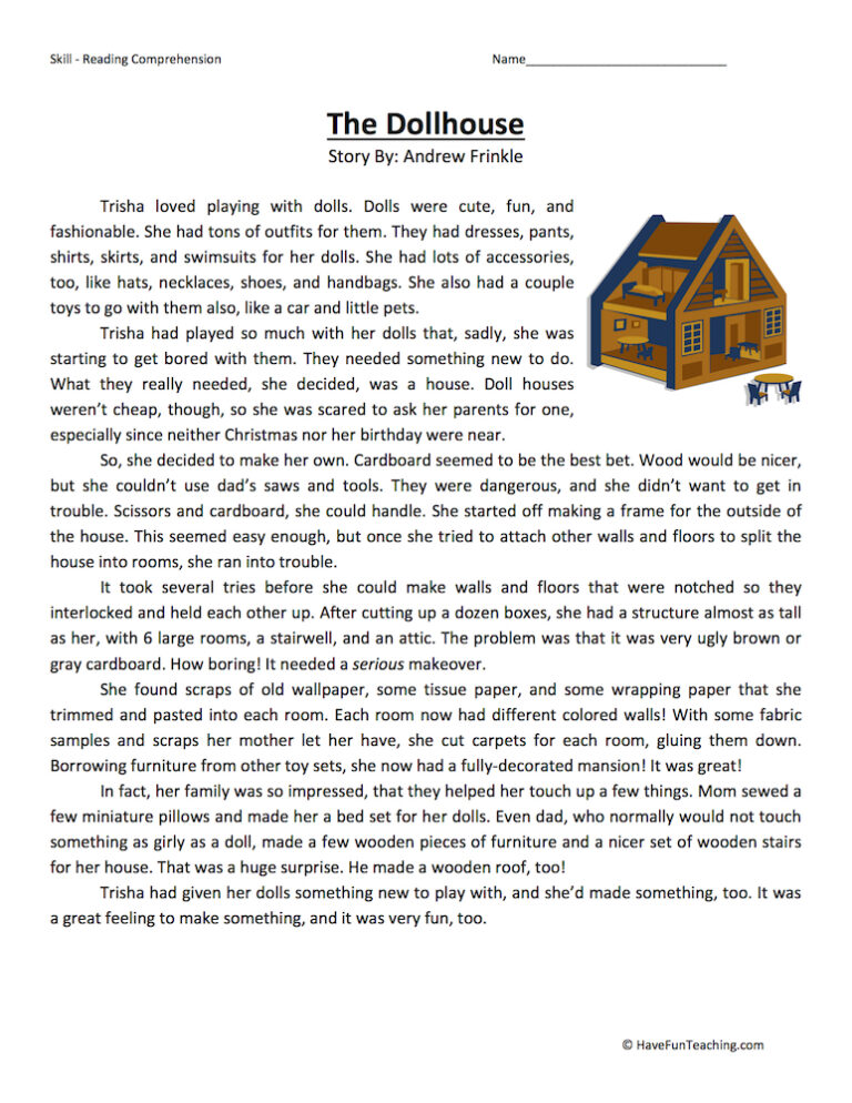Dollhouse - Reading Comprehension Worksheet