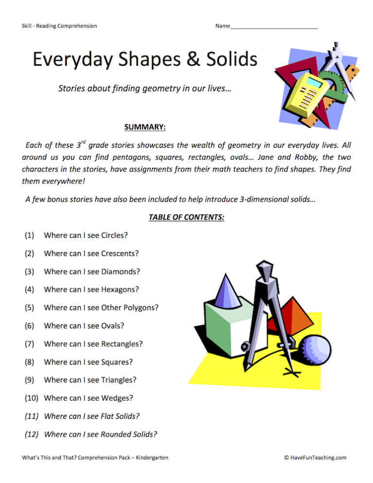 Everyday Shapes & Solids - Reading Comprehension Test Collection