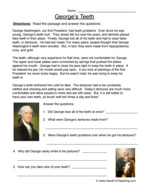 George Washington Story Worksheet