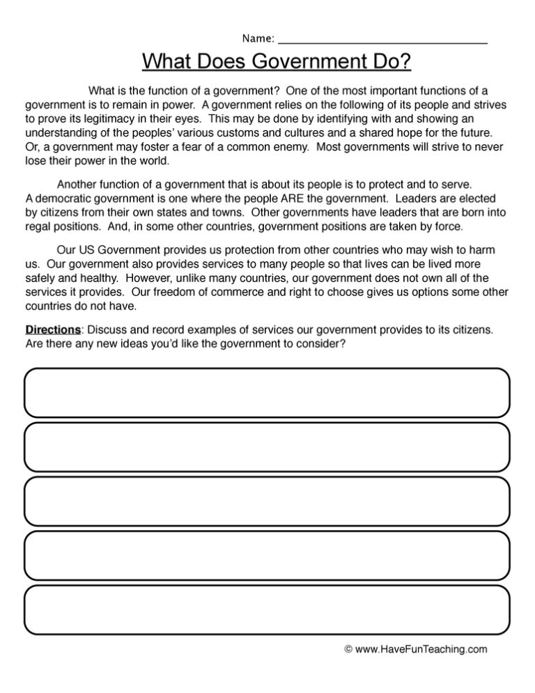 Government Functions Worksheet