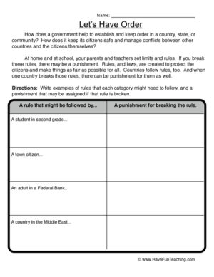 Lets Have Order Worksheet