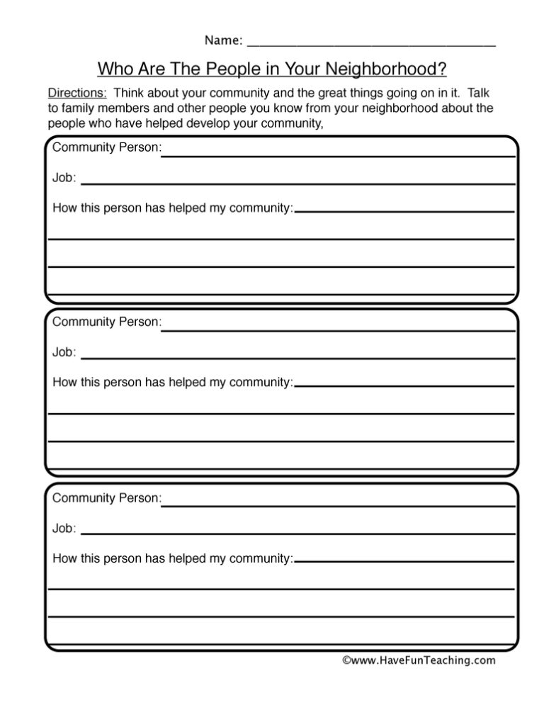Local People Worksheet