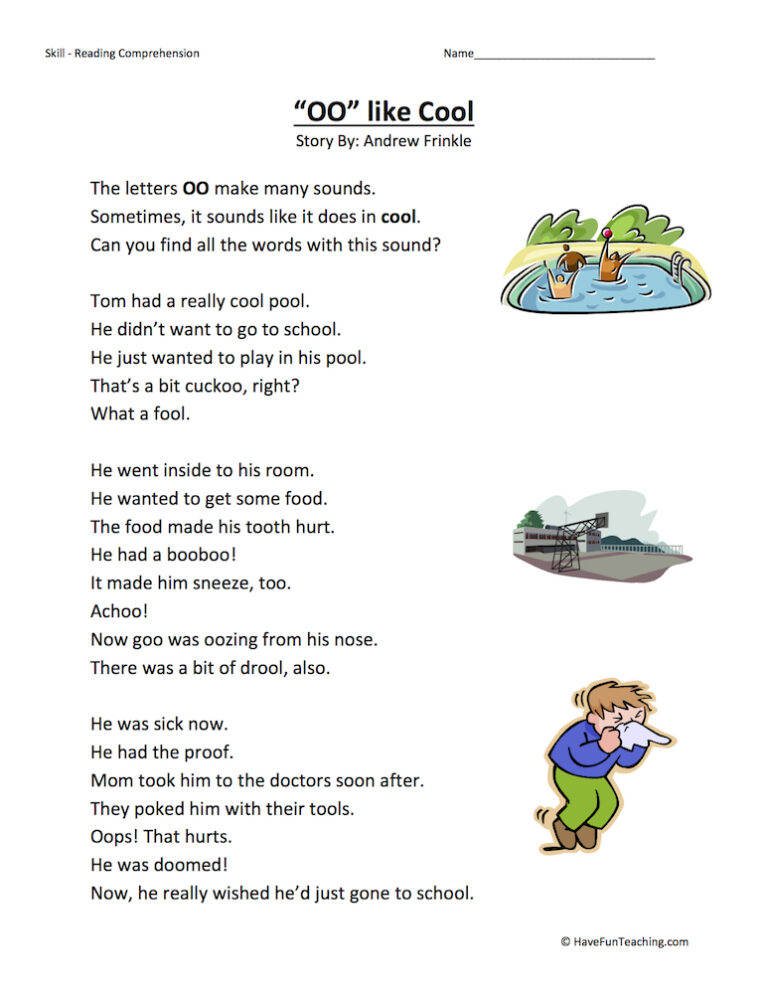 OO Like Cool Reading Comprehension Worksheet
