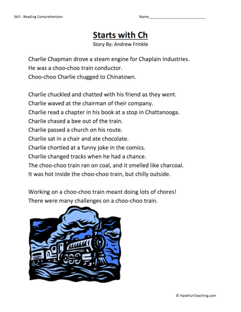 Starts With CH Reading Comprehension Worksheet