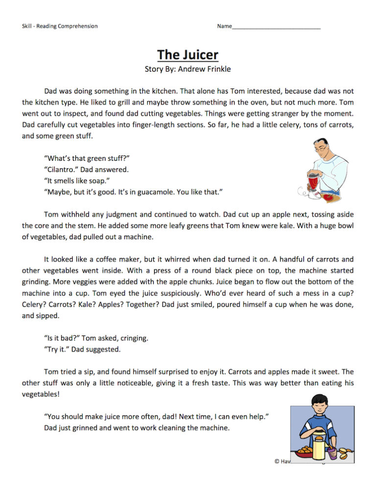 The Juicer Reading Comprehension Worksheet