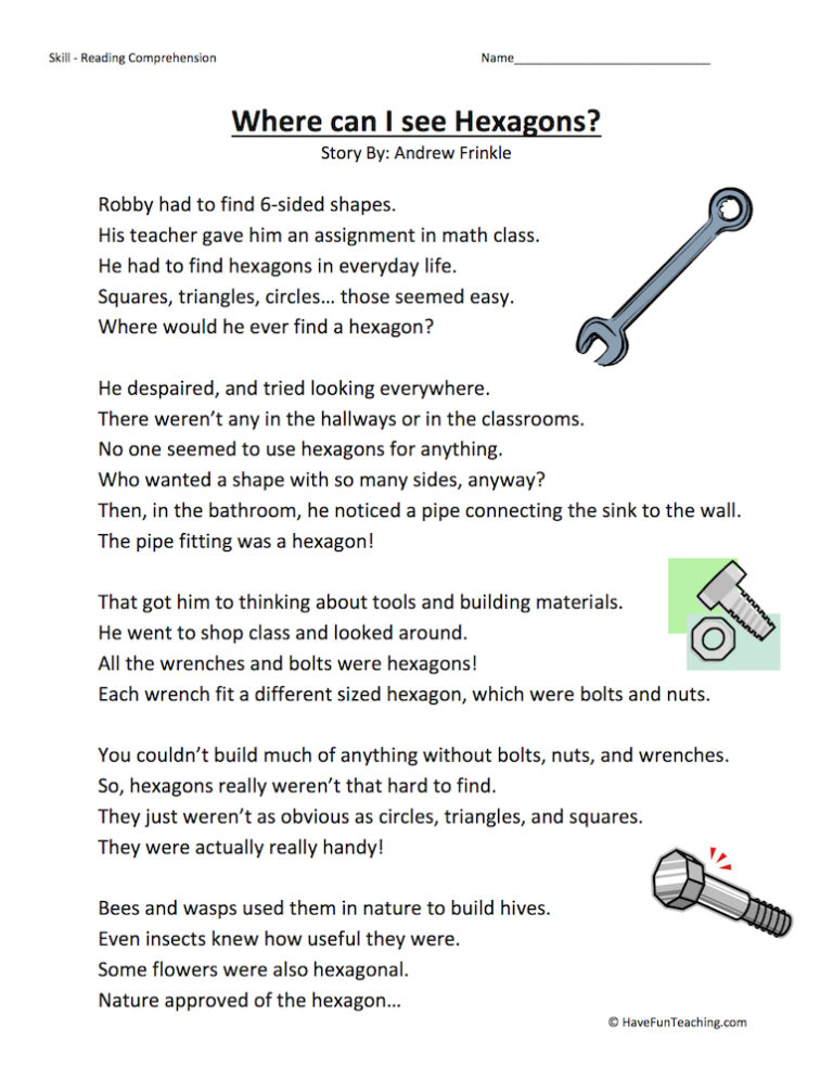 Where Can I See Hexagons? Reading Comprehension Worksheet