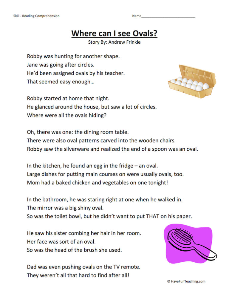 Where Can I See Ovals? Reading Comprehension Worksheet