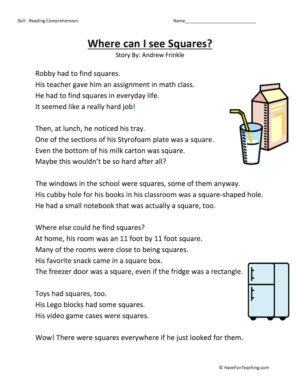 Where Can I See Squares? Reading Comprehension Worksheet