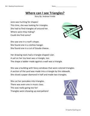 Where Can I See Triangles? Reading Comprehension Worksheet