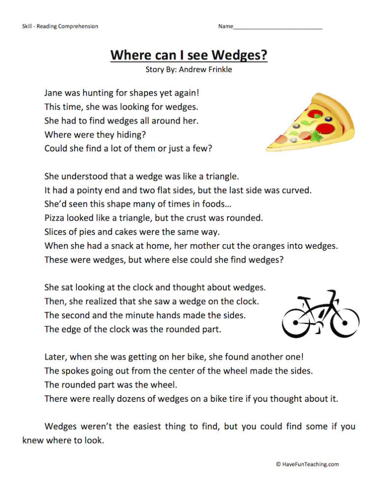 Where Can I See Wedges? Reading Comprehension Worksheet