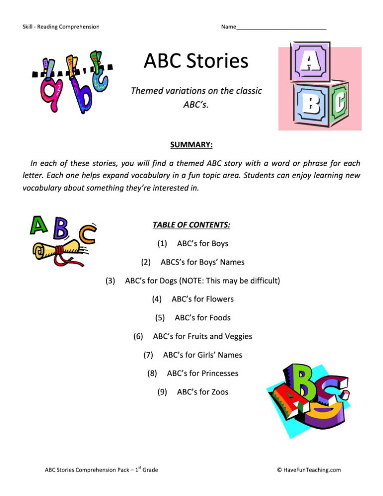 ABC Stories Reading Comprehension Test Collection