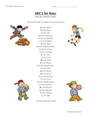 ABCs for Boys Reading Comprehension Worksheet
