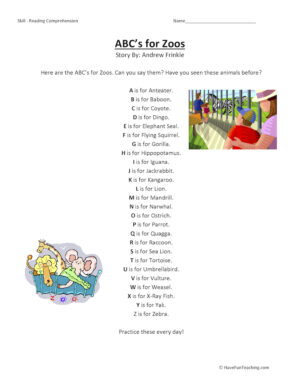 ABCs for Zoos Reading Comprehension Worksheet