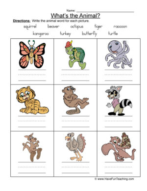 Labeling Animal Names Worksheet