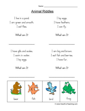 Animal Riddles Worksheet