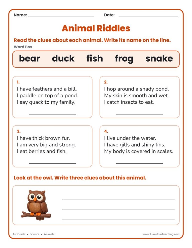 Animal Riddles Worksheet