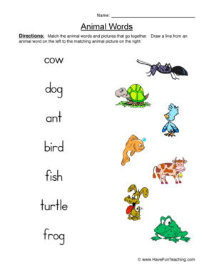 Animal Words Matching Worksheet
