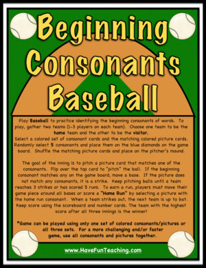 Beginning Consonants Baseball Activity