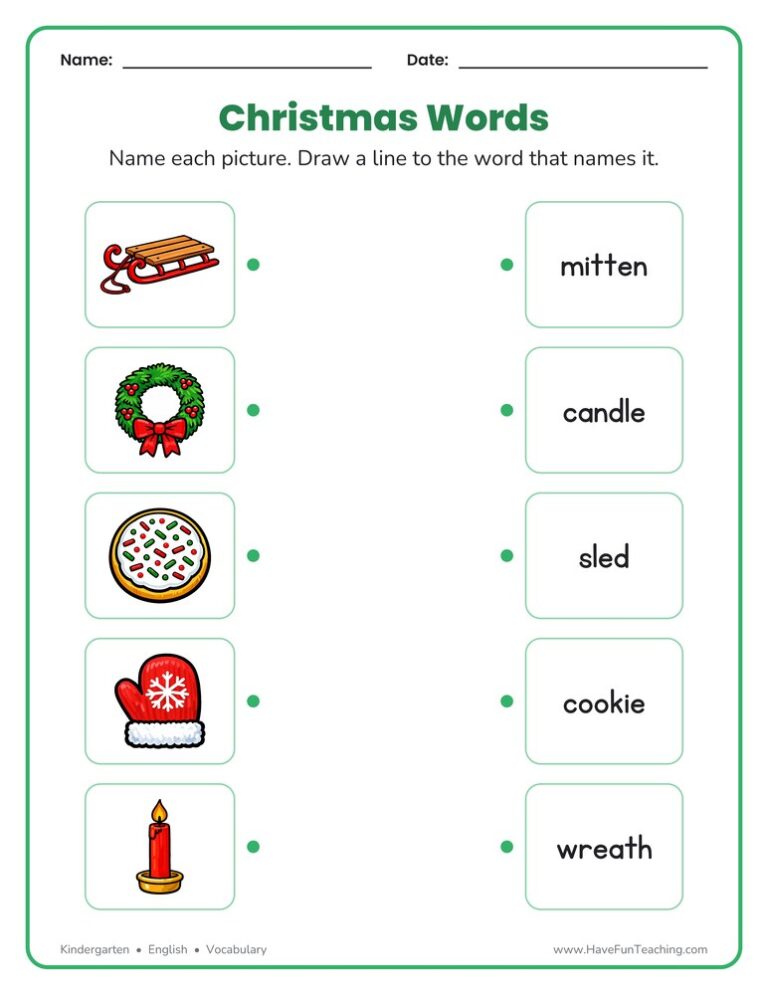 Christmas Words Matching Worksheet