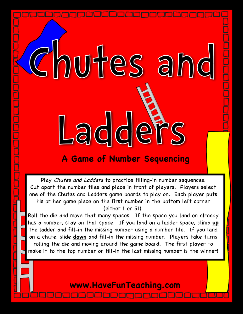 Chutes and Ladders Number Sequencing Activity