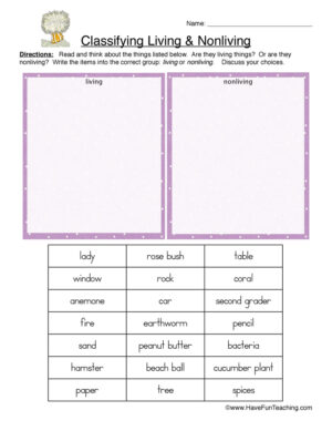 Classifying Living and Nonliving Things Worksheet