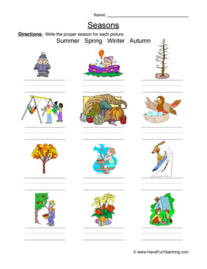 Classifying Seasons Pictures Worksheet