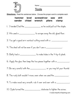 Tools Worksheet