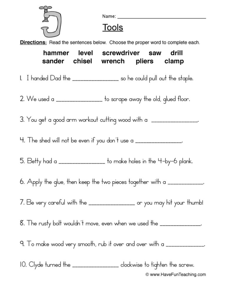 Tools Worksheet
