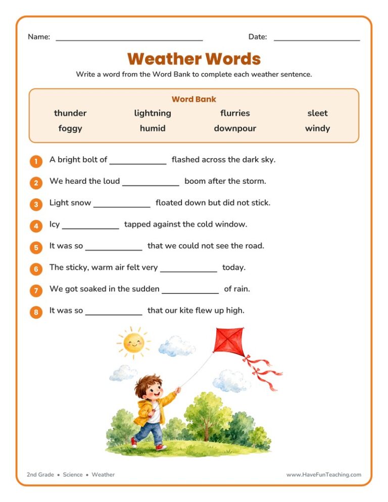 Weather Fill in the Blank Worksheet