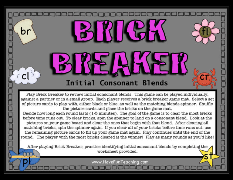 Brick Breaker Consonant Blends Activity