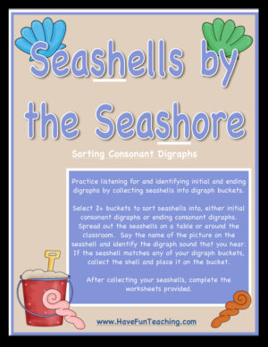 Seashells by the Seashore Consonant Digraphs Activity