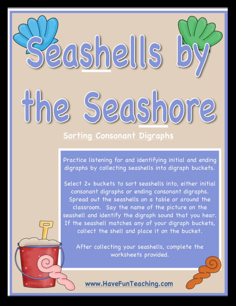 Seashells by the Seashore Consonant Digraphs Activity