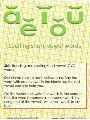 Spelling Short Vowel Words CVC Words Activity