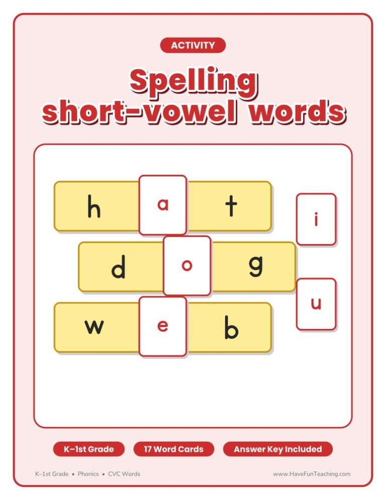 Spelling Short Vowel Words CVC Words Activity