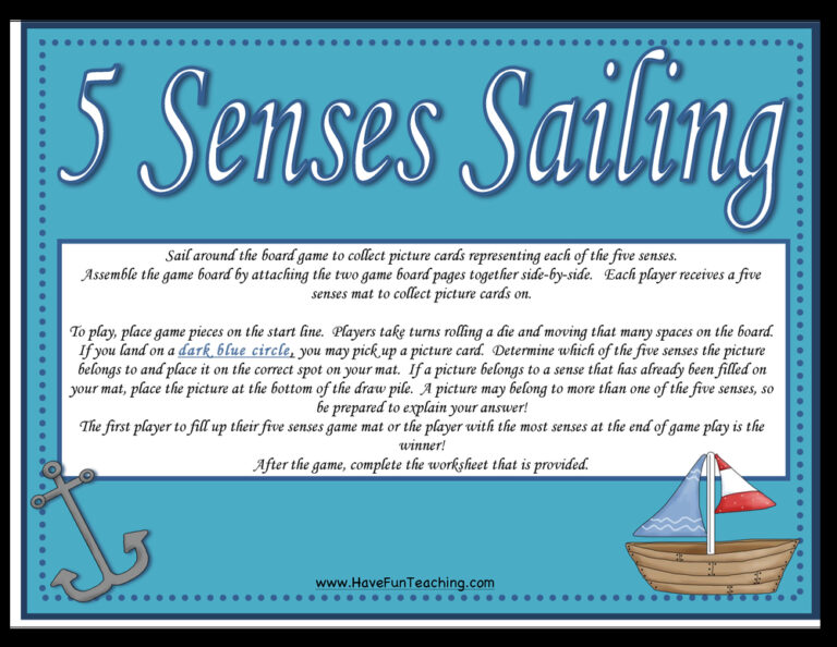 Five Senses Board Game Activity