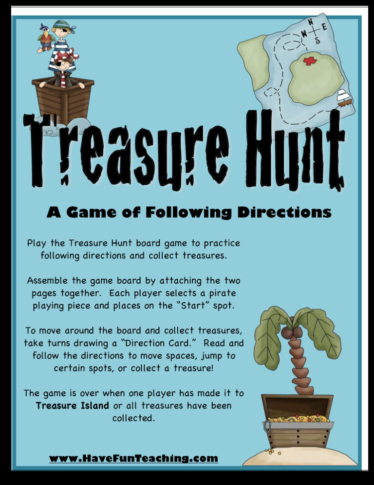 Treasure Hunt Directions Activity Board Game