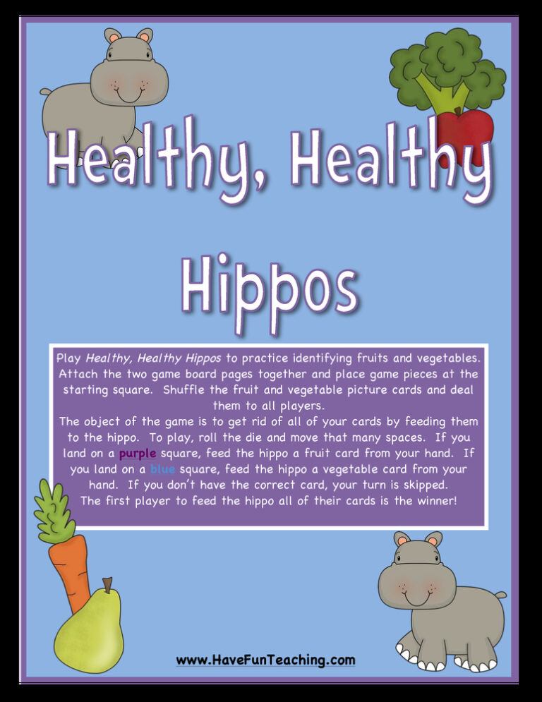 Healthy Hippos Fruits and Vegetables Activity