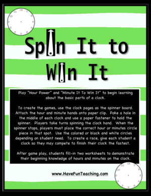 Spin It to Win It Telling Time Activity