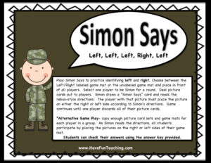 Left and Right Simon Says Opposites Activity