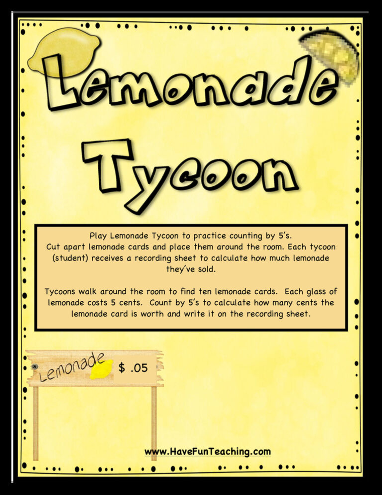 Lemonade Tycoon Counting by Fives Activity