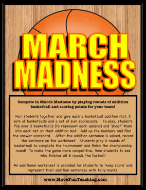 March Madness Basketball Addition Activity