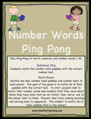 Number Words Ping Pong Activity